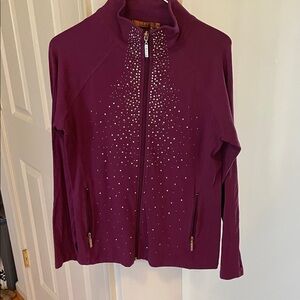 Women’s Zip-Front Jacket in Deep Plum with Embellished Front
